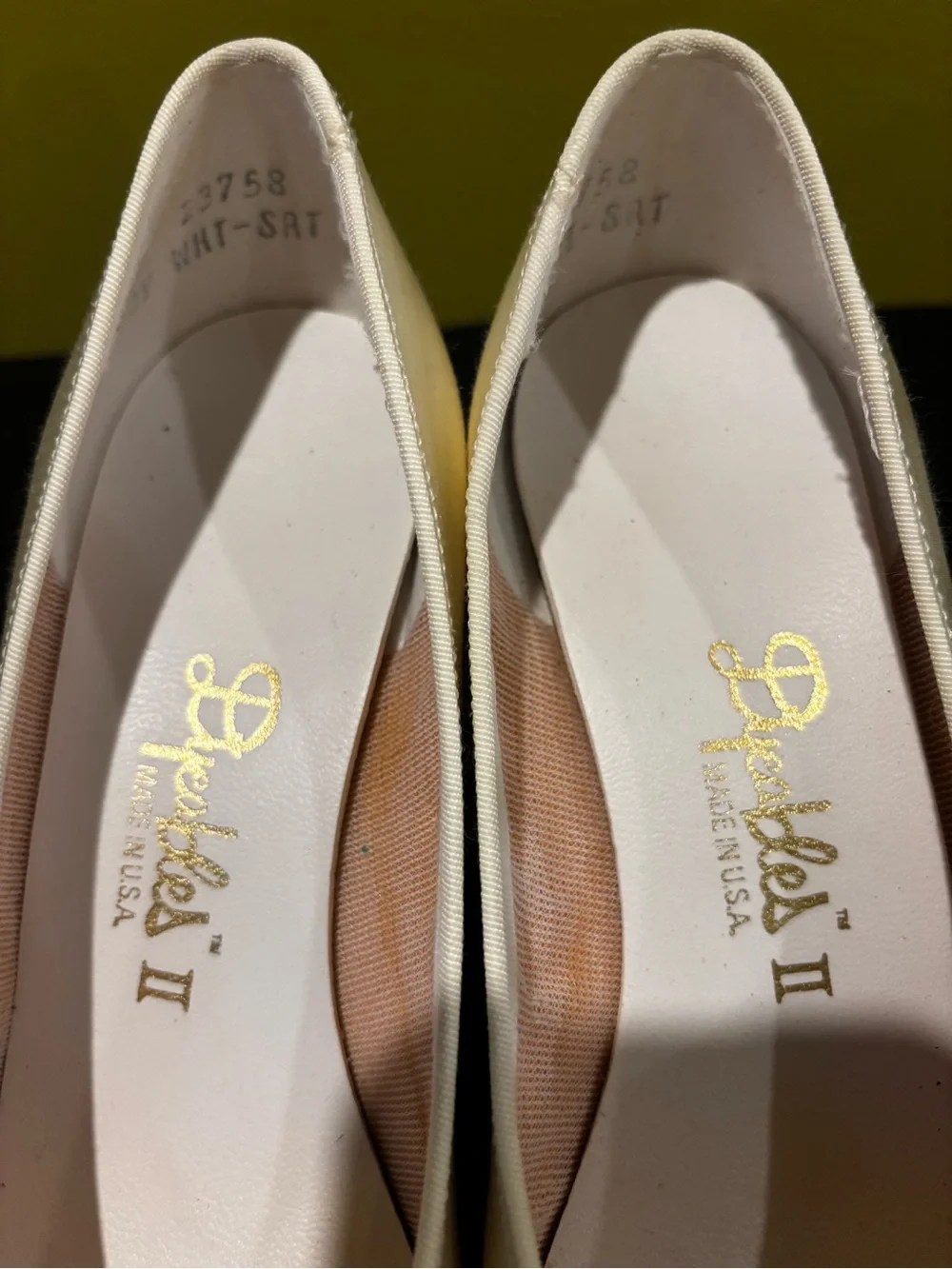 Cream satin Metallic Champagne Mid Heel Pumps
